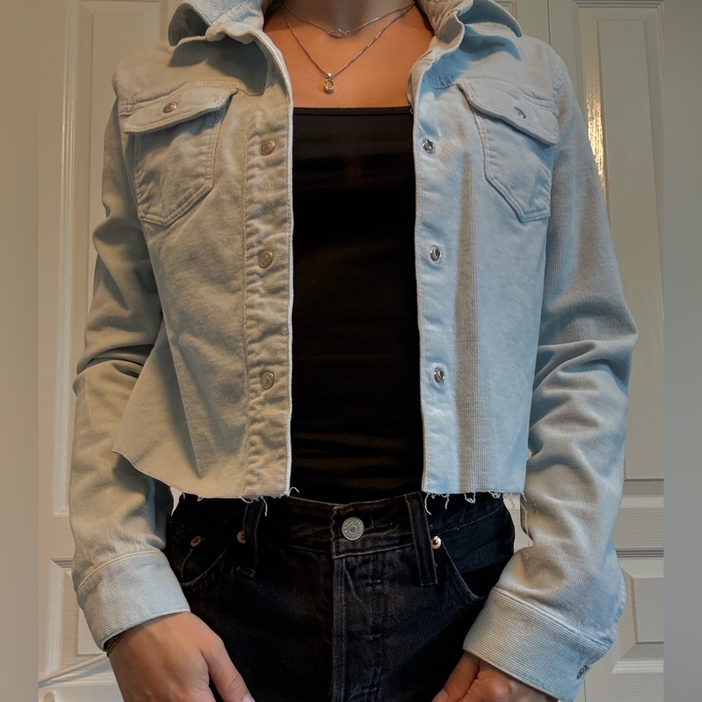 Tommy Hilfiger Light Blue Cropped Corduroy Jacket